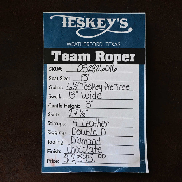 15" TESKEY'S TEAM ROPING SADDLE Saddles - New Teskey's Saddlery