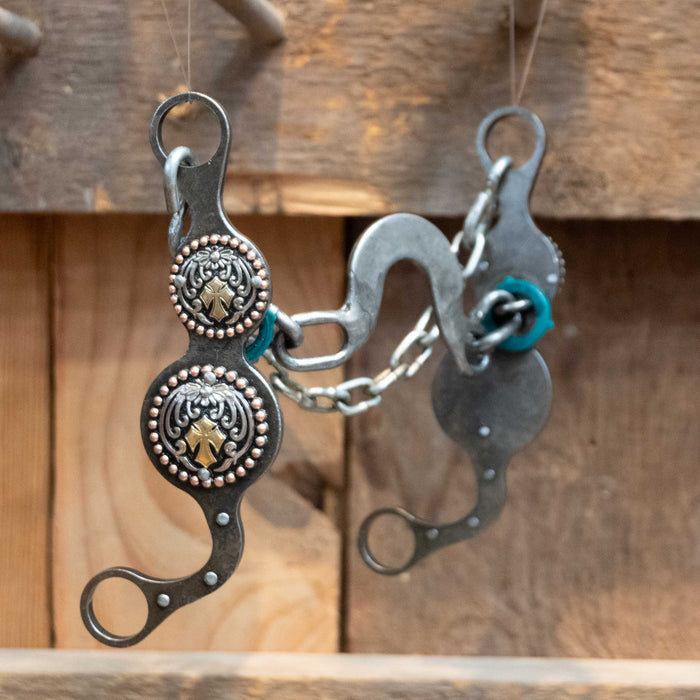 Paul Petska Washer Ported Chain Bit w/Gold Cross Conchos