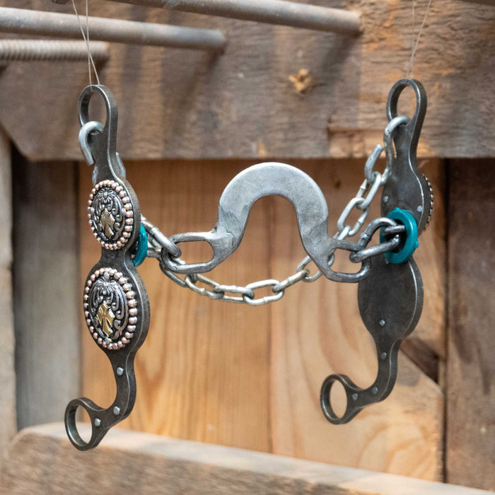 Paul Petska Washer Ported Chain Bit w/Gold Cross Conchos