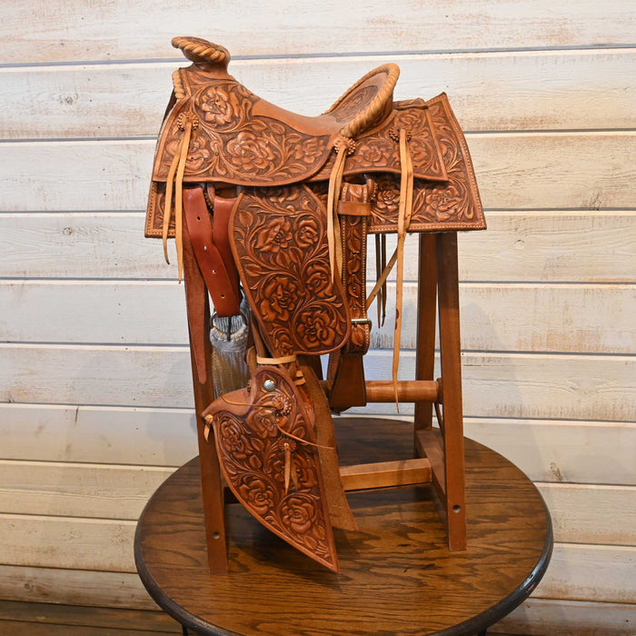 R Lloyd Davis & Sons Saddle Makers Tucson Az, Salesmand Sample Tooled saddle and stand