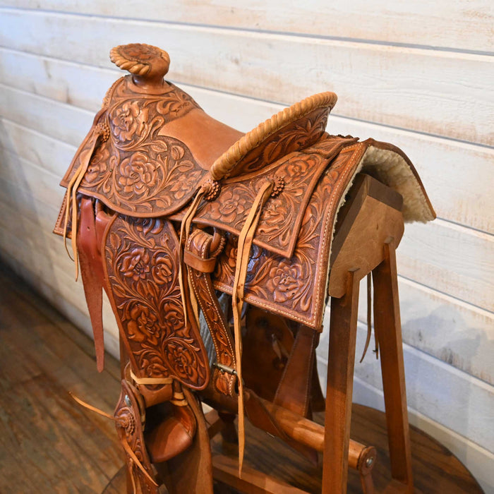 R Lloyd Davis & Sons Saddle Makers Tucson Az, Salesmand Sample Tooled saddle and stand