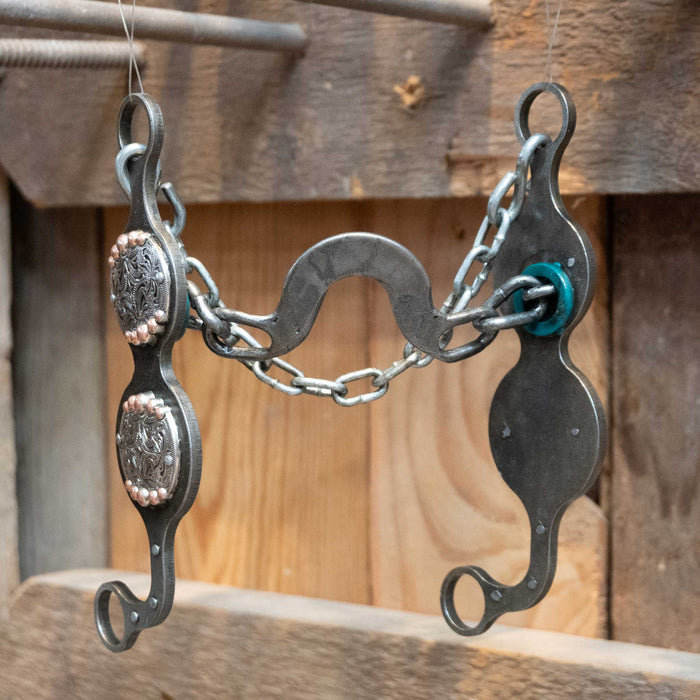 Paul Petska Washer Ported Chain Bit w/Copper Dotted Conchos