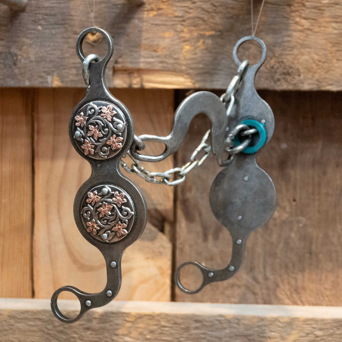 Paul Petska Washer Ported Chain Bit w/Copper Flower Conchos