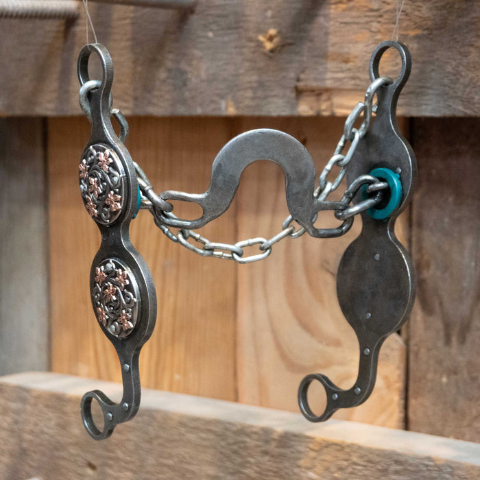 Paul Petska Washer Ported Chain Bit w/Copper Flower Conchos