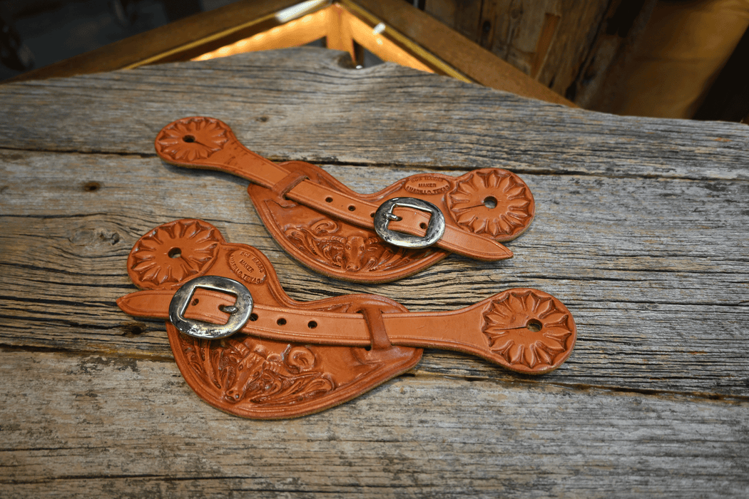 Bob Marrs Tooled & Scrolled Longhorn Spur Straps