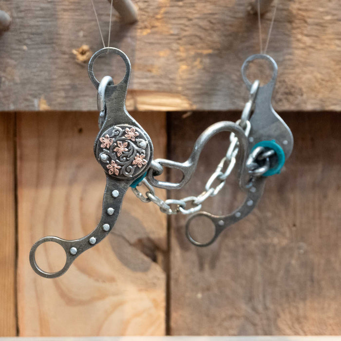 Paul Petska Ported Chain Bit w/Copper Flower Concho Tack - Bits Paul Petska