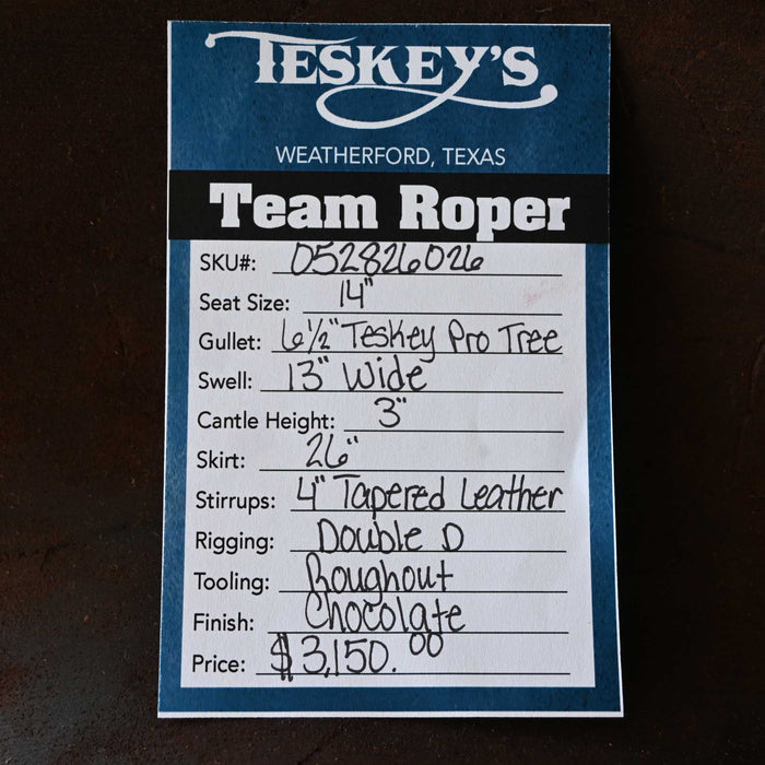 14" TESKEY'S TEAM ROPING SADDLE Saddles - New Teskey's Saddlery