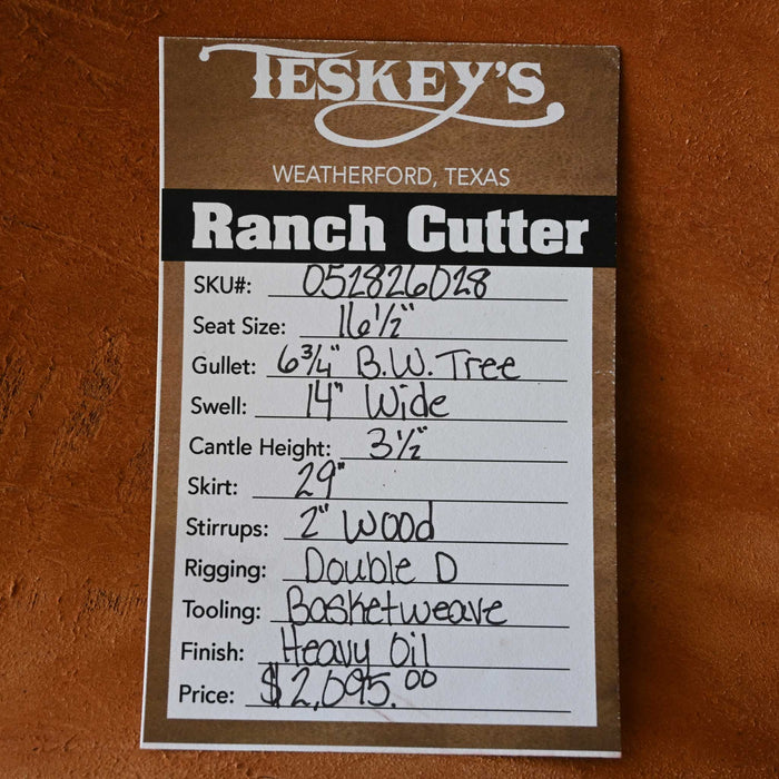 16.5" TESKEY'S RANCH CUTTER SADDLE Saddles - New Teskey's Saddlery
