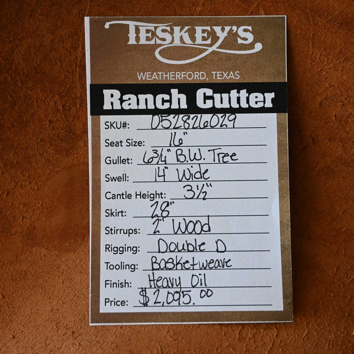 16" TESKEY'S RANCH CUTTER SADDLE Saddles - New Teskey's Saddlery