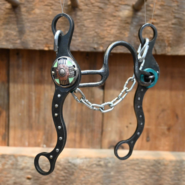 Paul Petska Solid Port Bit w/Turquoise Concho Tack - Bits Paul Petska
