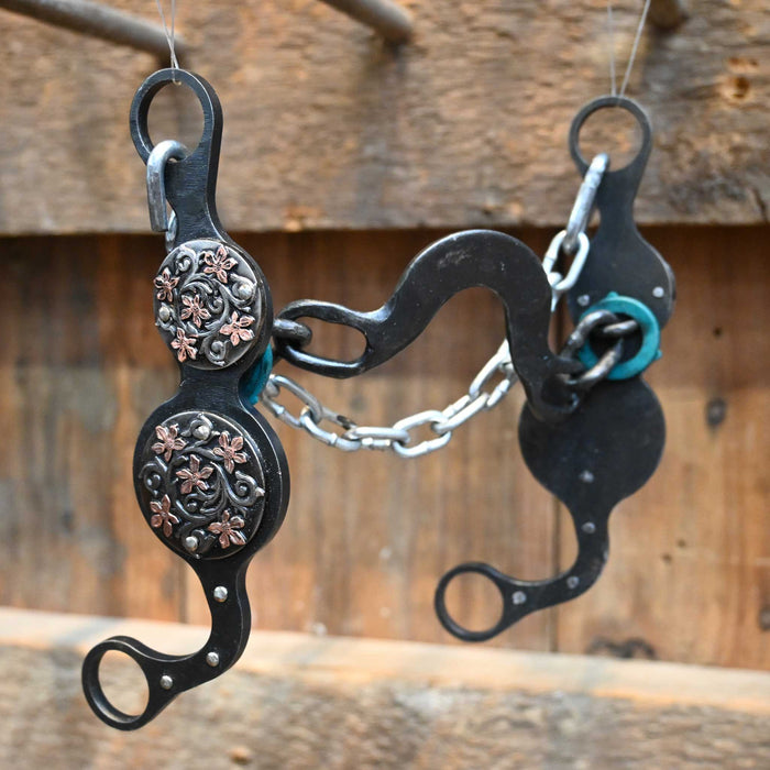 Paul Petska Washer Ported Chain Bit w/ Copper Flower Conchos