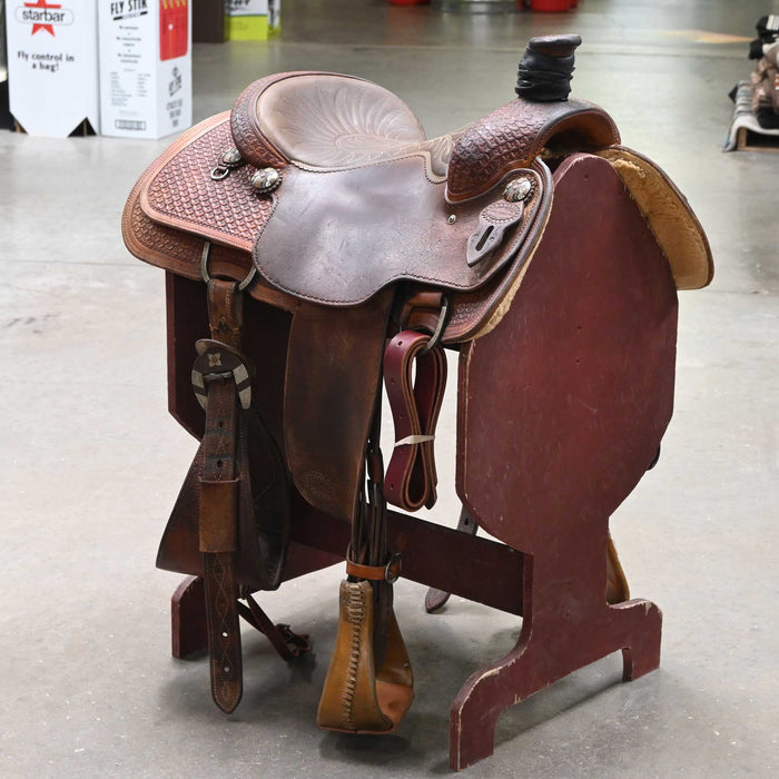 16" USED LARRY DUGGAN TEAM ROPING SADDLE