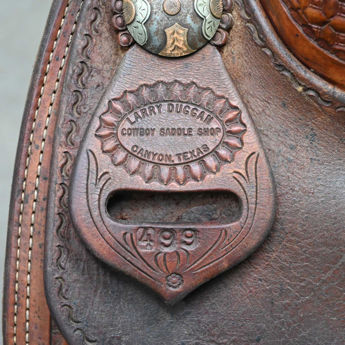 16" USED LARRY DUGGAN TEAM ROPING SADDLE