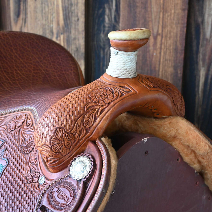 14.5" USED TESKEY'S TEAM ROPING SADDLE