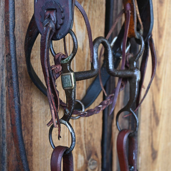 Vintage Tooled Leather Heart Conchos Silver Mounted Bit Bridle Rig