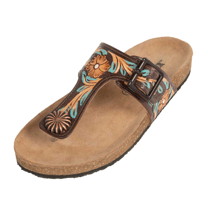 Challenger Women's Floral Tooled Black Inlay/Turquoise Sandal