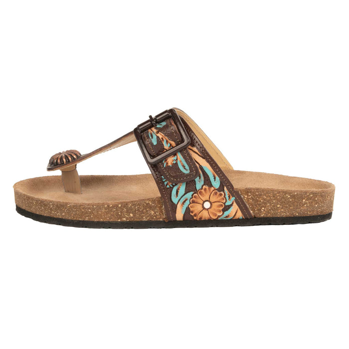 Challenger Women's Floral Tooled Black Inlay/Turquoise Sandal