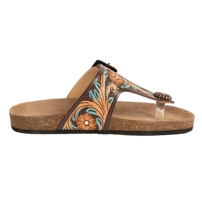 Challenger Women's Floral Tooled Black Inlay/Turquoise Sandal