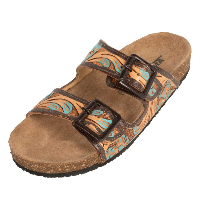 Challenger Women's Double Strap Turquoise Tooled Sandal