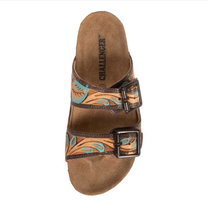 Challenger Women's Double Strap Turquoise Tooled Sandal