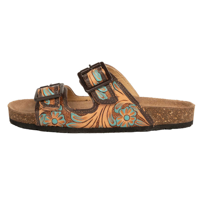 Challenger Women's Double Strap Turquoise Tooled Sandal