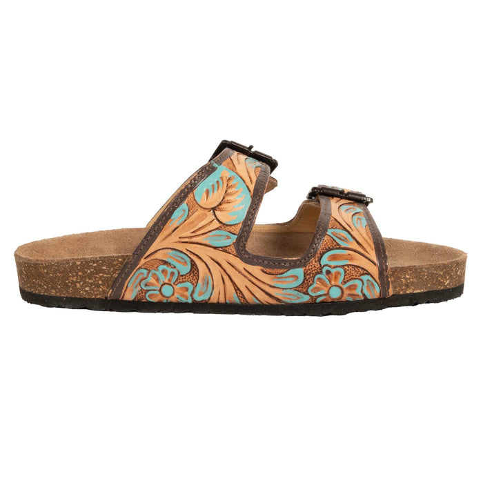 Challenger Women's Double Strap Turquoise Tooled Sandal