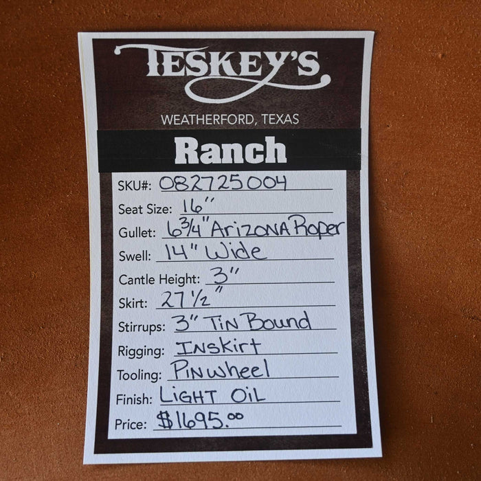 16" TESKEY'S RANCH SADDLE Saddles - New Teskey's Saddlery