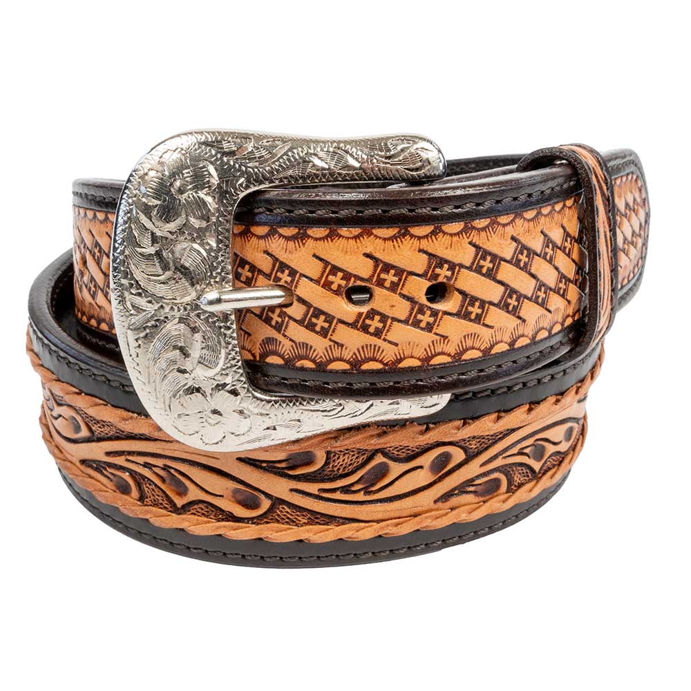 Men's Tapered Basket Weave Floral Belt MEN - Accessories - Belts & Suspenders Western Fashion Accessories   