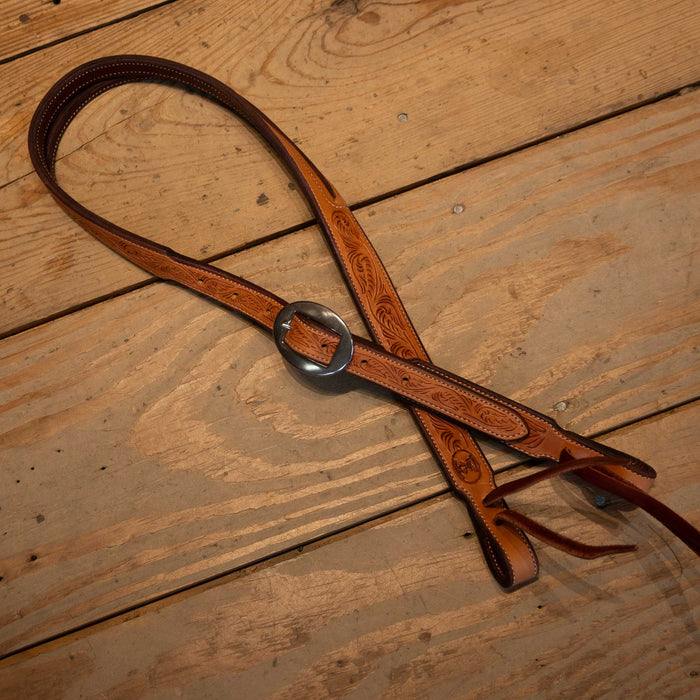 Ross Bullinger 3/4" Natural Tooled Slit Ear Headstall Tack - Headstalls Ross Bullinger