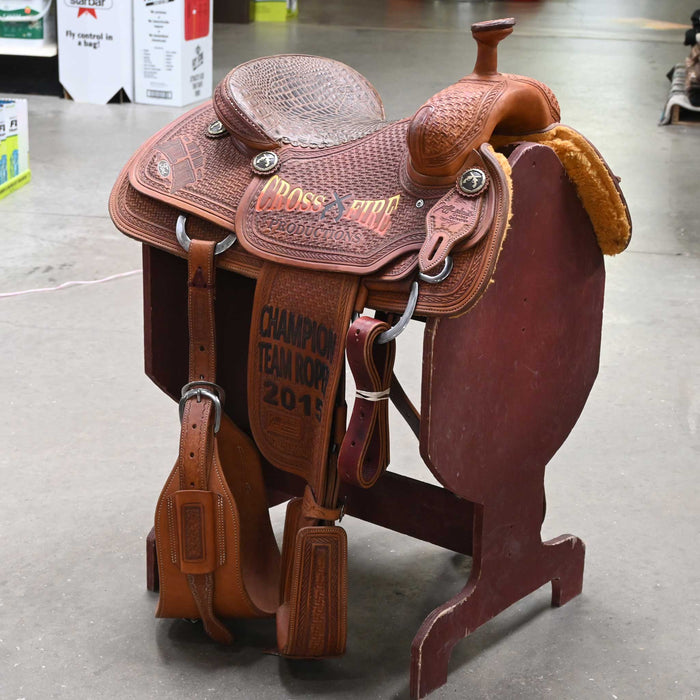 15" USED JEFF SMITH TEAM ROPING SADDLE
