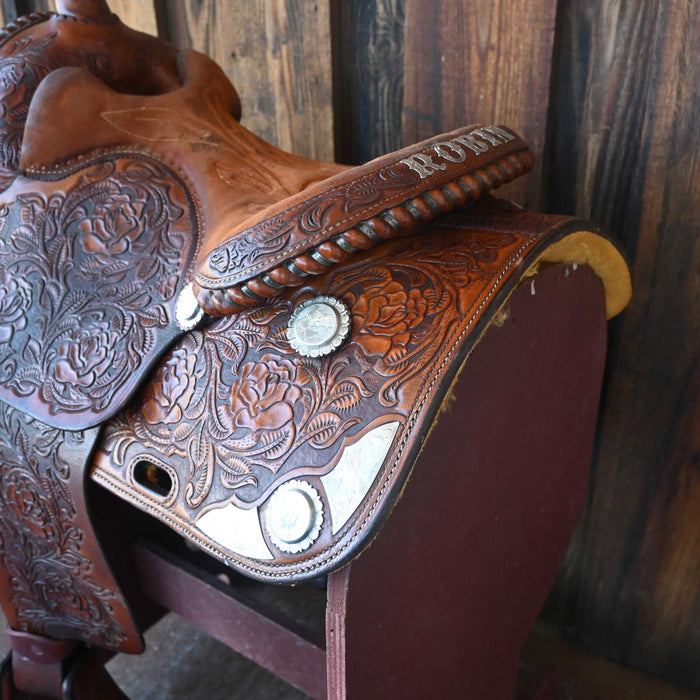 14.5" USED JUDD MILLER TEAM ROPING SADDLE Saddles - Used Judd Miller Custom Saddlery
