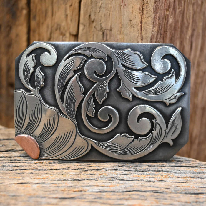Turtle Jones Silver Mounted Floral Belt Buckle