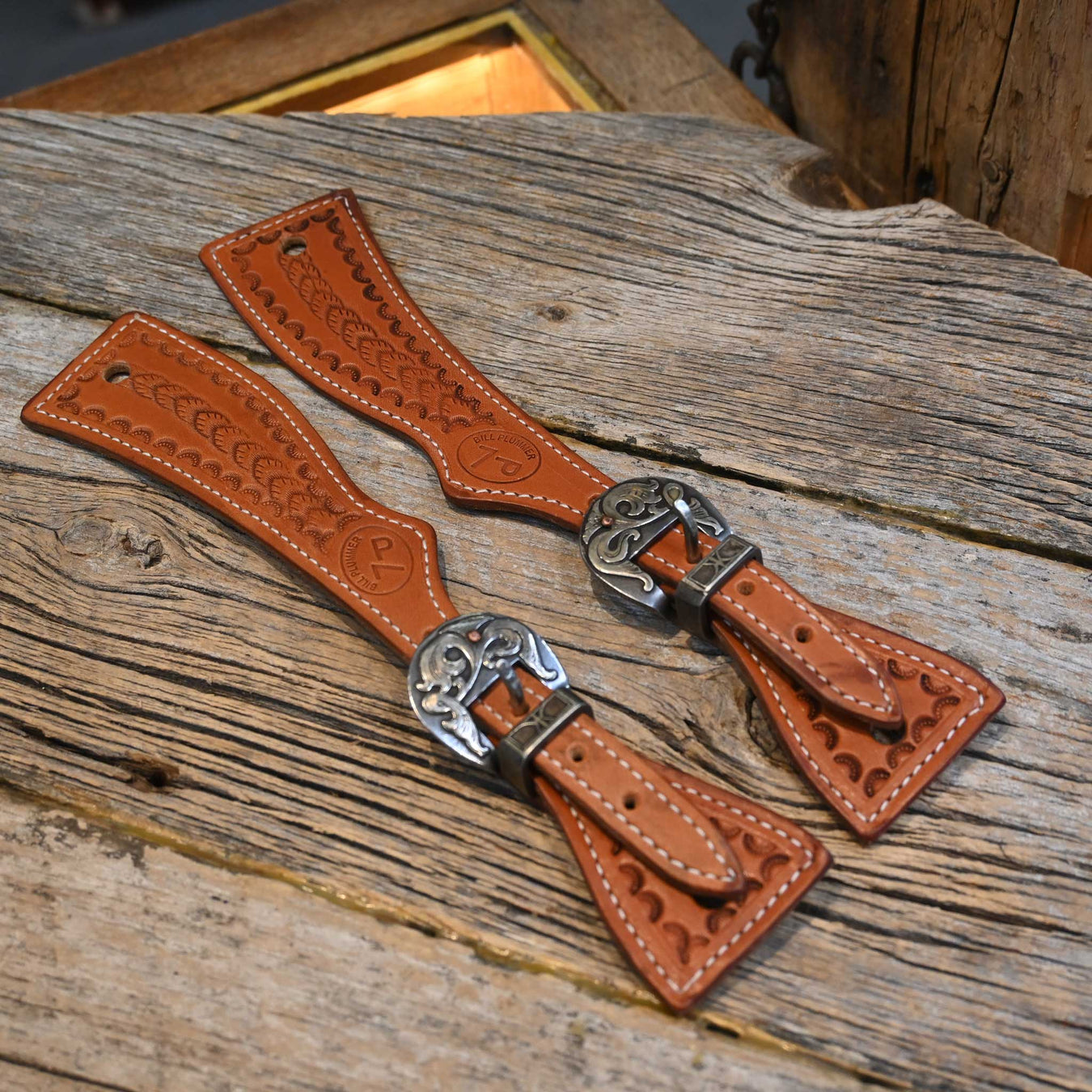 Handmade Bill Plummer Youth Spur Straps w/Kerry Kelley Buckles Tack - Spur Straps Bill Plummer