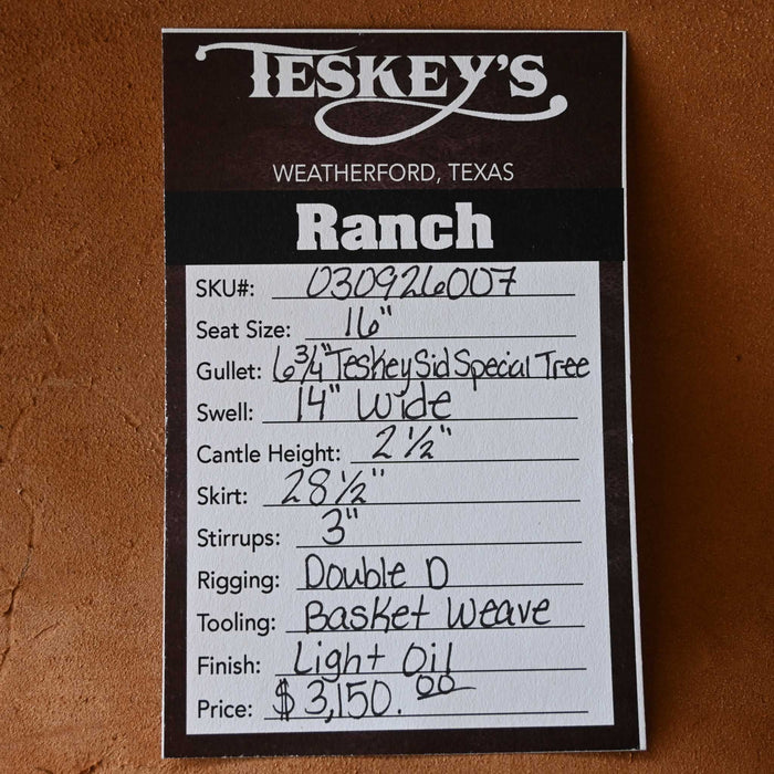 16" TESKEY'S RANCH SADDLE Saddles - New Teskey's Saddlery