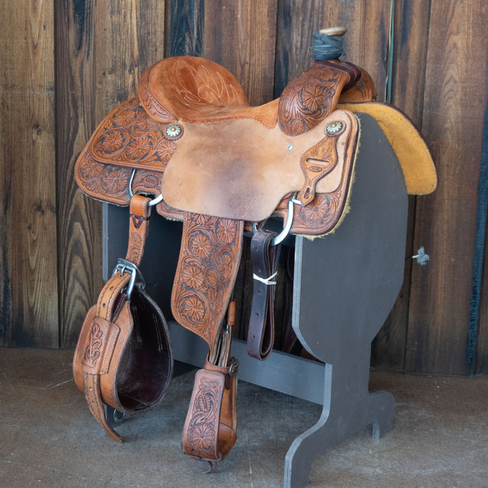 15.5" USED JEFF SMITH TEAM ROPING SADDLE