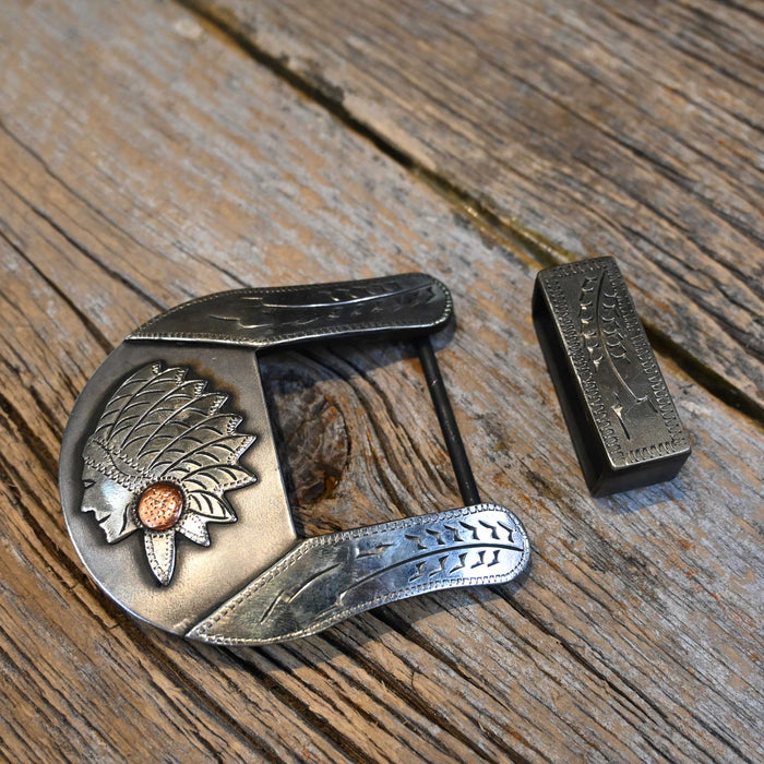 Turtle Jones 2 piece Indian Headress Buckle ACCESSORIES - Additional Accessories - Buckles Turtle Jones