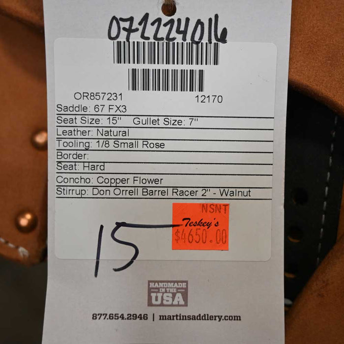 15" MARTIN FX3 BARREL SADDLE Saddles - New Martin Saddlery