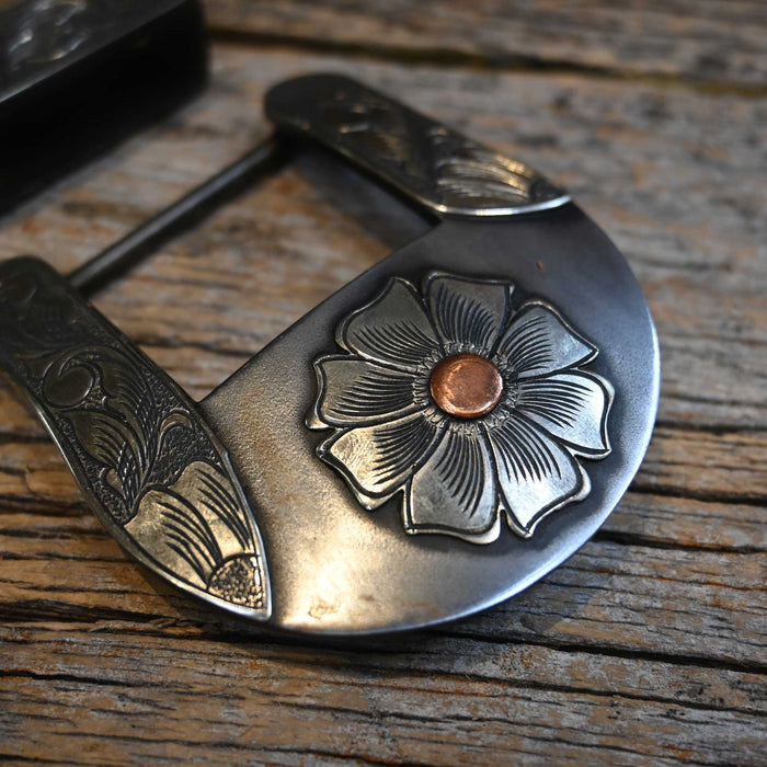 Turtle Jones 2 piece Mounted Copper & Silver Flower Buckle 267
