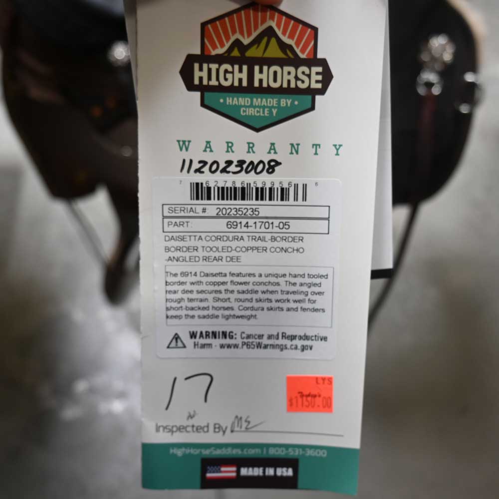 17" HIGH HORSE DAISETTA CORDURA TRAIL SADDLE Teskeys