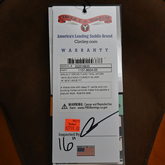 16" CIRCLE Y WALNUT GROVE FLEX2 TRAIL SADDLE Saddles - New Circle Y Saddlery