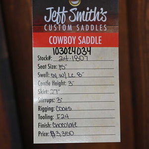 15" JEFF SMITH COWBOY SADDLE Saddles Jeff Smith   