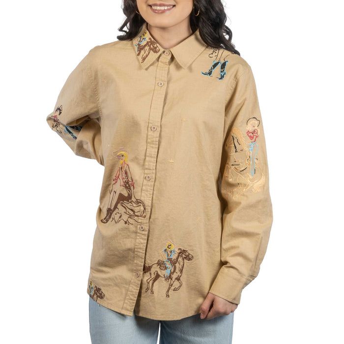 Embroidered Western Motif - FINAL SALE WOMEN - Clothing - Tops - Long Sleeved Blue B
