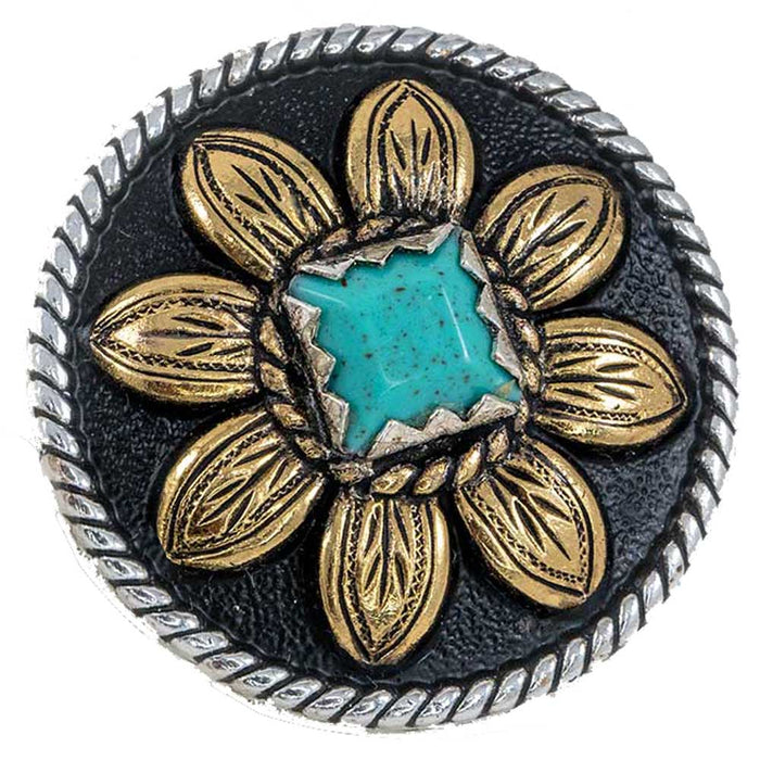 Brass Sunflower Concho with Turquoise Stone Tack - Conchos & Hardware MISC