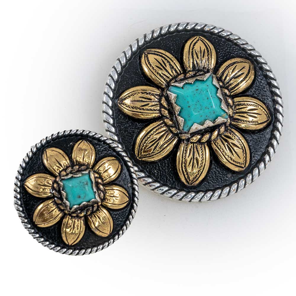 Brass Sunflower Concho with Turquoise Stone Tack - Conchos & Hardware MISC   