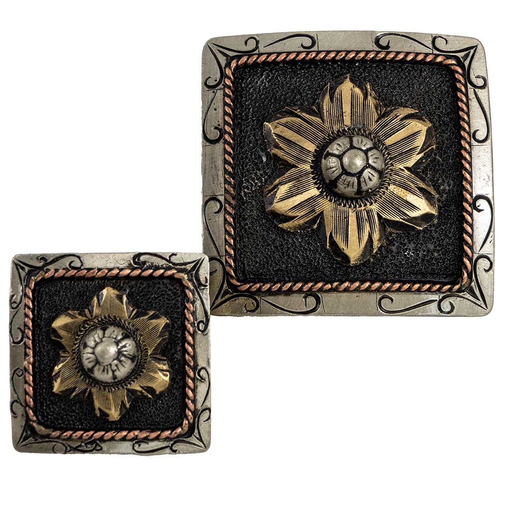 Dark Silver Square Flower Concho Tack - Conchos & Hardware - Conchos MISC   