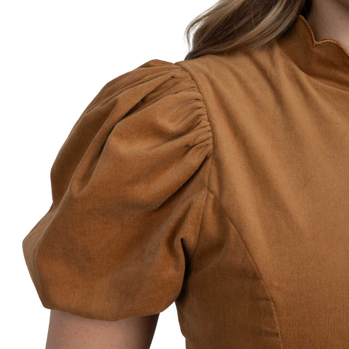 Scalloped Fitted Bodice Ruffle Hem Dress