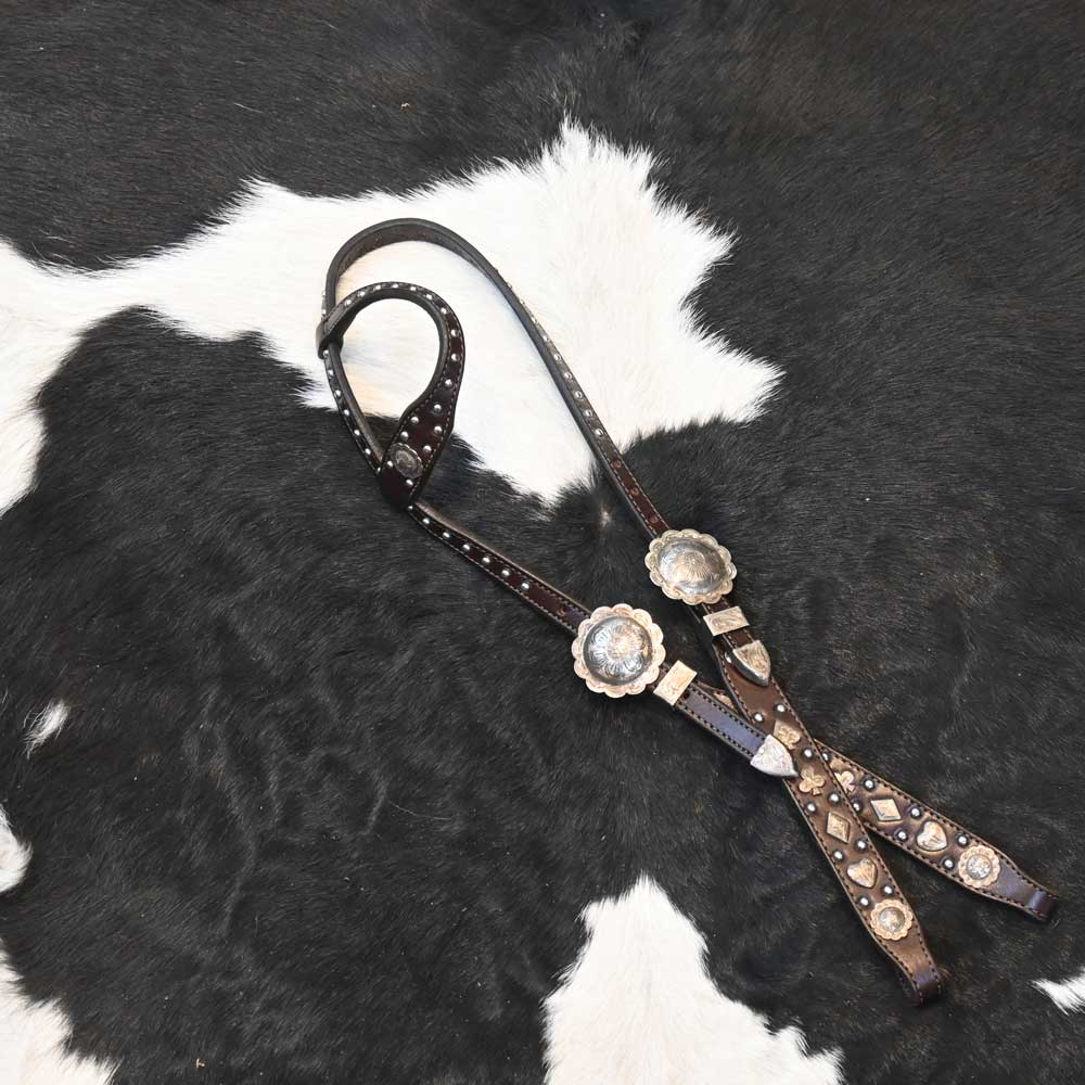 Dark Leather Headstall with Silver Accents AAHS003 Tack - Headstalls - One Ear Misc   