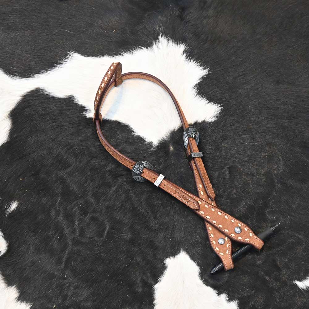 Roughout Headstall with White Buck Stitch AAHS004 Tack - Headstalls - One Ear Misc   