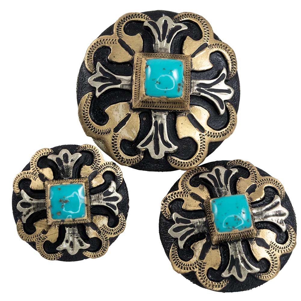 Turquoise Stone Cross Concho Tack - Conchos & Hardware MISC   