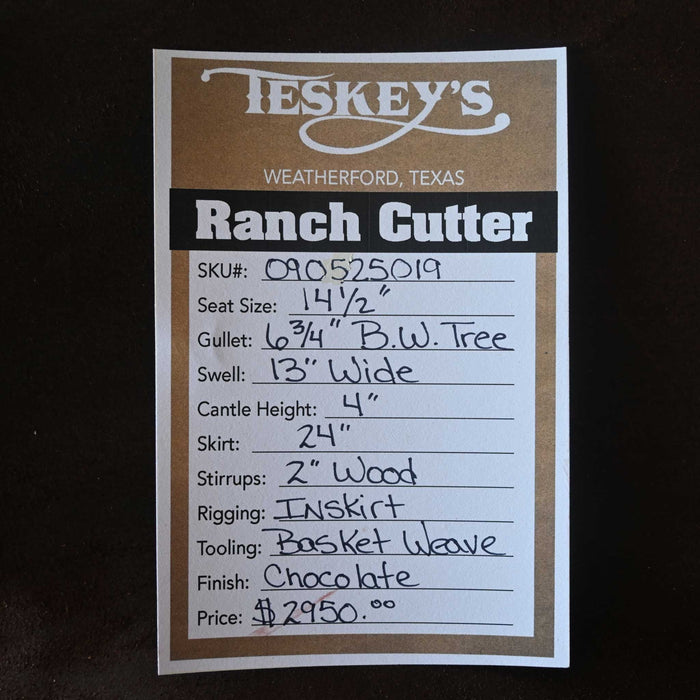 14.5" TESKEY'S PRO CUTTER RANCH CUTTER SADDLE Saddles - New Teskey's Saddlery